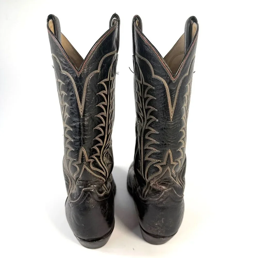 Tony Lama Black Leather Cowboy Western Boots Style B120 Mens Size 8 D Vibram